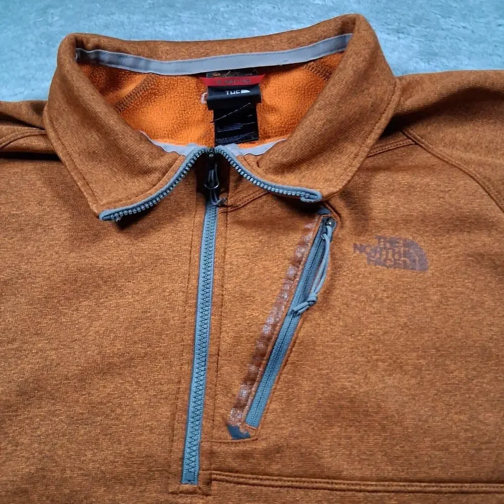North Face Pullover Mens Large Orange Fleece Quarter Zip Hiking Chest Pocket